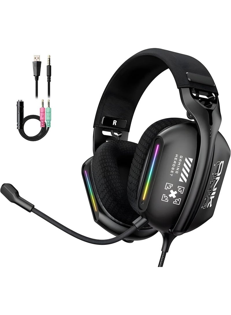 Onikuma X12 Gaming Headset Serero Sound – Noise Reduction Mic. – Cool RGB Light – 40mm Speaker Unit – Comfort Ear Pads – 3.5mm jack + USB for Power For Mobile, PC, PS 4/5 | Black - Image 1